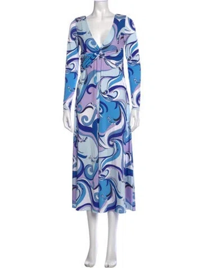 Pre-owned L'agence Printed Midi Length Dress In Blue