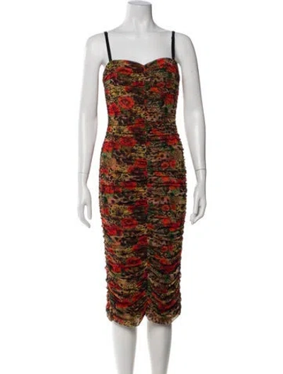 Pre-owned L'agence Printed Midi Length Dress In Brown