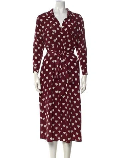 Pre-owned L'agence Printed Midi Length Dress In Burgundy
