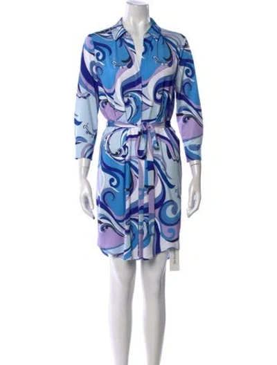 Pre-owned L'agence Printed Mini Dress In Blue/purple/white