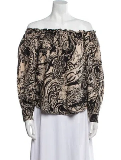 Pre-owned L'agence Printed Off-the-shoulder Blouse In Black
