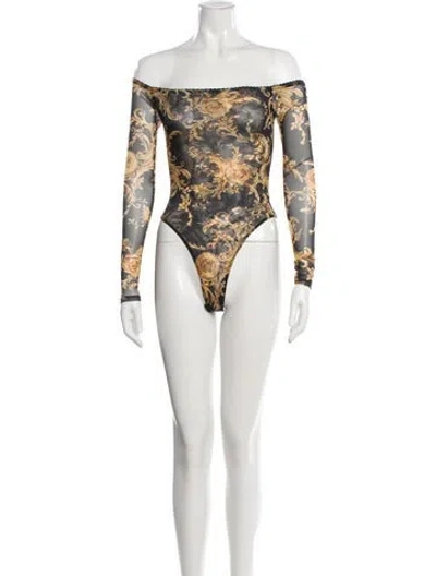 Pre-owned L'agence Printed Off-the-shoulder Bodysuit In Multi