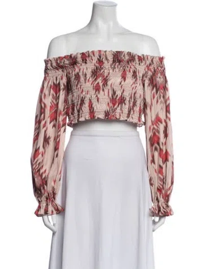 Pre-owned L'agence Printed Off-the-shoulder Crop Top In Pink