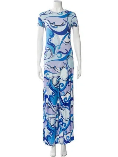 Pre-owned L'agence Printed Pant Set In Blue