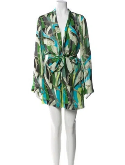 Pre-owned L'agence Printed Plunge Neckline Romper In Green