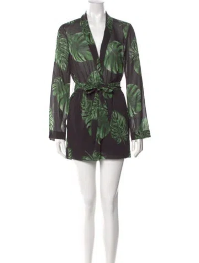 Pre-owned L'agence Printed Plunge Neckline Romper In Green