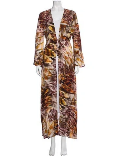 Pre-owned L'agence Printed Robe W/ Tags In Orange