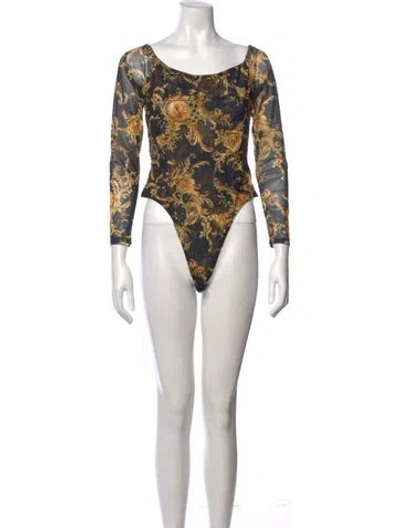 Pre-owned L'agence Printed Scoop Neck Bodysuit In Neutral