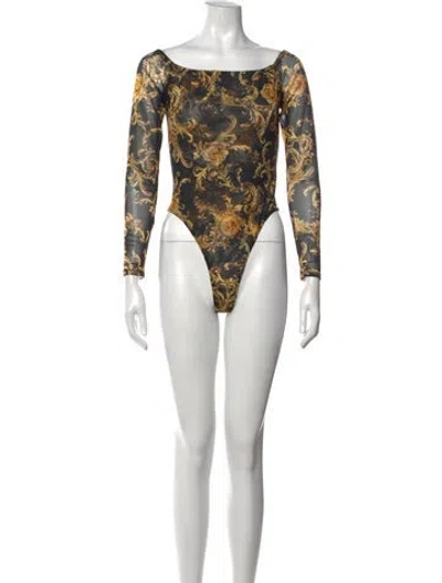 Pre-owned L'agence Printed Square Neckline Bodysuit In Multicolor