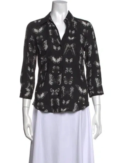 Pre-owned L'agence Printed Three-quarter Sleeve Blouse In Black