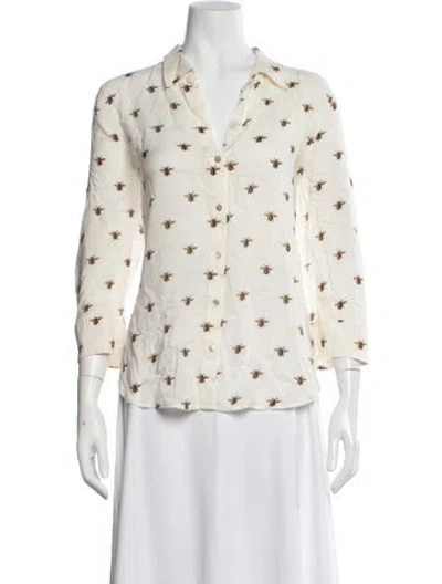 Pre-owned L'agence Printed Three-quarter Sleeve Blouse In White