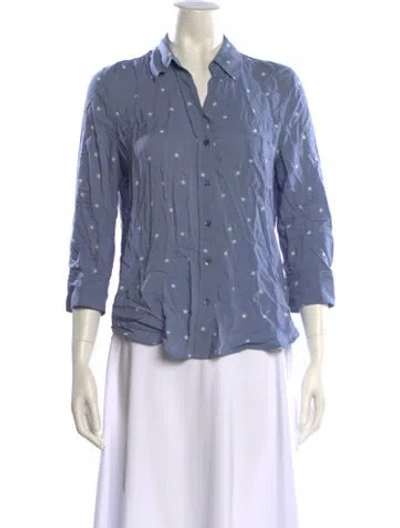 Pre-owned L'agence Printed Three-quarter Sleeve Button-up Top In Blue
