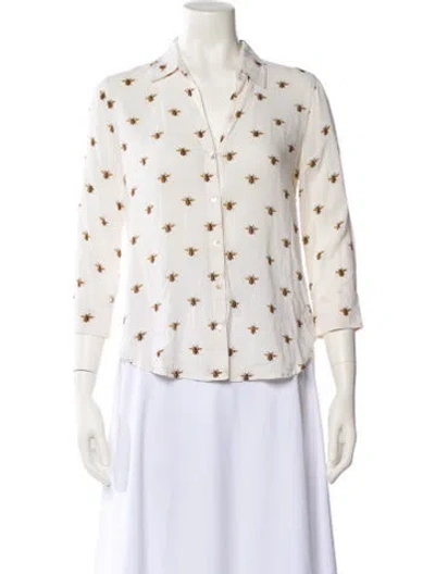 Pre-owned L'agence Printed Three-quarter Sleeve Button-up Top In Neutral