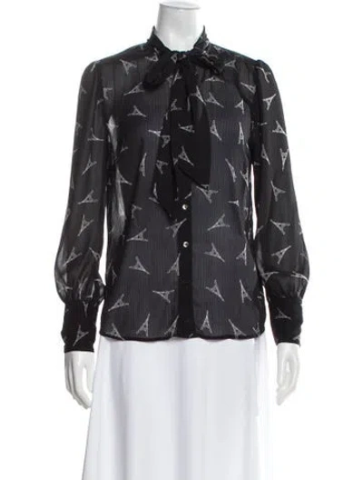 Pre-owned L'agence Printed Tie Neck Blouse In Black