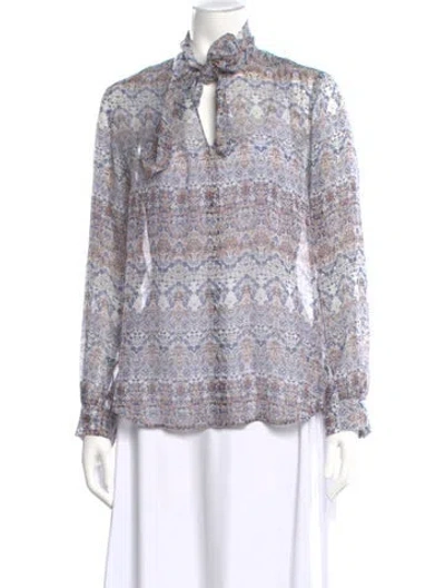 Pre-owned L'agence Printed Tie Neck Blouse In Blue