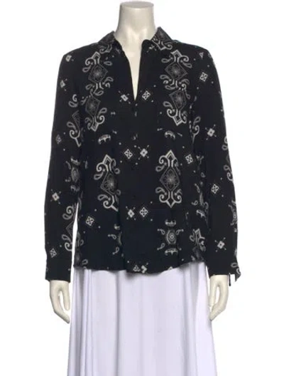 Pre-owned L'agence Printed V-neck Blouse In Black