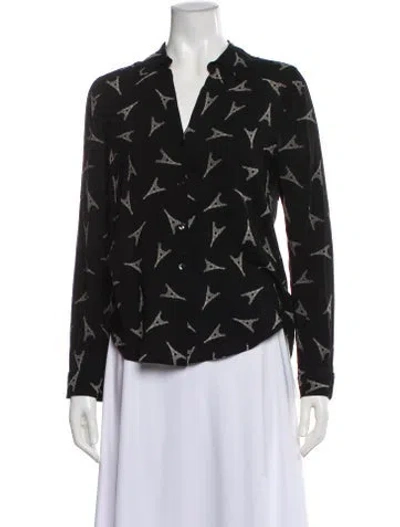 Pre-owned L'agence Printed V-neck Blouse In Black