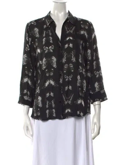 Pre-owned L'agence Printed V-neck Blouse In Black