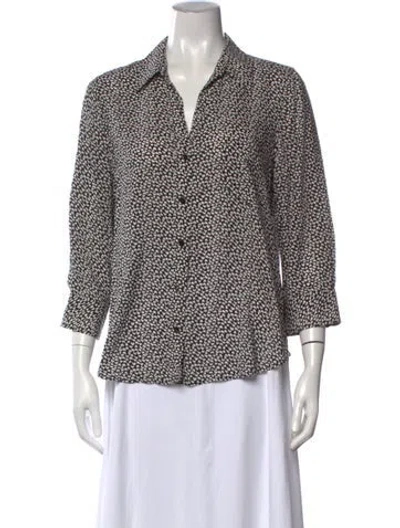 Pre-owned L'agence Printed V-neck Blouse In Black