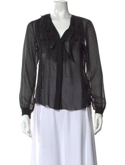 Pre-owned L'agence Printed V-neck Blouse In Black
