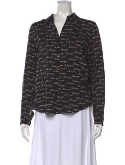 Pre-owned L'agence Printed V-neck Blouse In Black