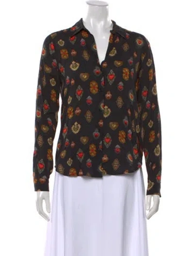 Pre-owned L'agence Printed V-neck Blouse In Black