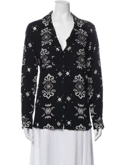 Pre-owned L'agence Printed V-neck Blouse In Blue