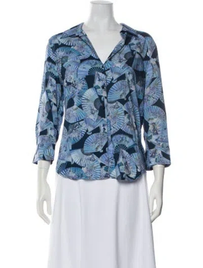 Pre-owned L'agence Printed V-neck Blouse In Blue