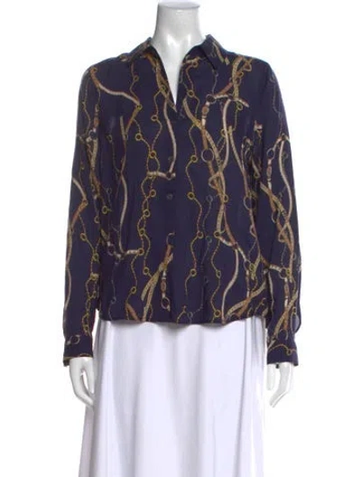 Pre-owned L'agence Printed V-neck Blouse In Blue