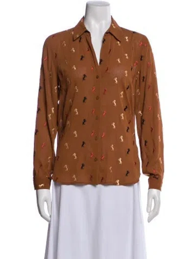 Pre-owned L'agence Printed V-neck Blouse In Brown