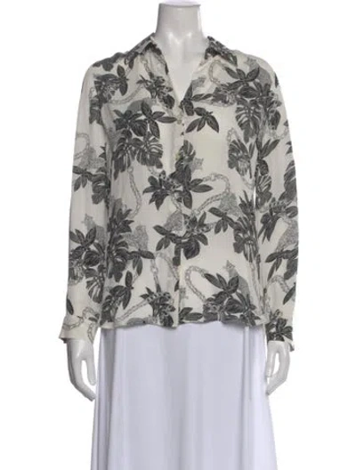 Pre-owned L'agence Printed V-neck Blouse In Gray