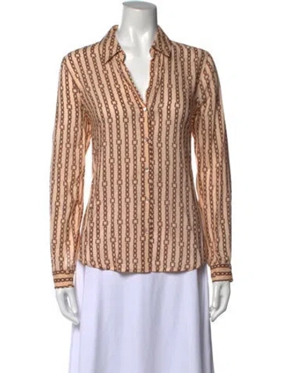Pre-owned L'agence Printed V-neck Blouse In Neutrals