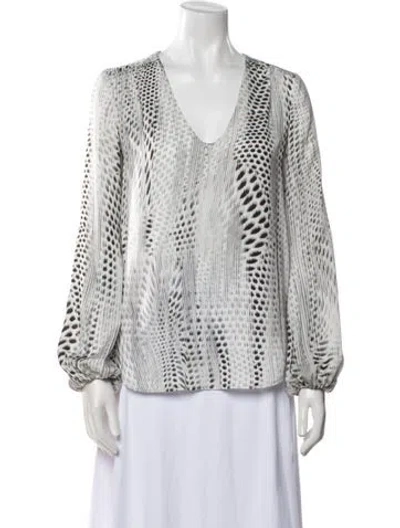 Pre-owned L'agence Printed V-neck Blouse In White