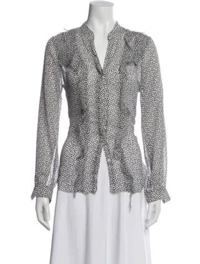 Pre-owned L'agence Printed V-neck Blouse In White