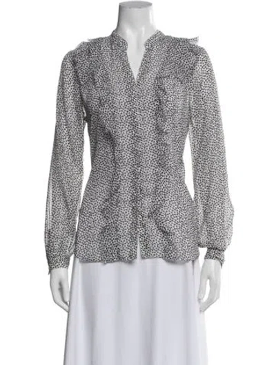 Pre-owned L'agence Printed V-neck Blouse In White