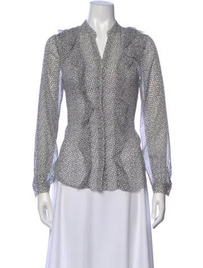 Pre-owned L'agence Printed V-neck Blouse In White