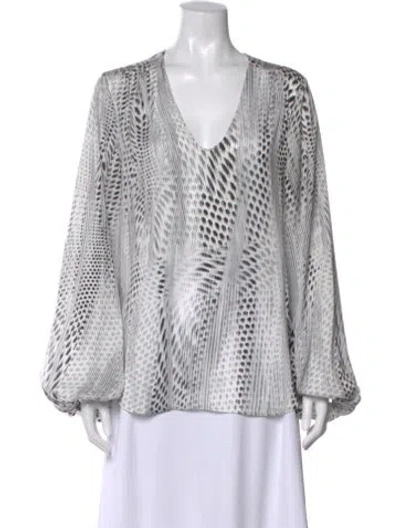 Pre-owned L'agence Printed V-neck Blouse In White