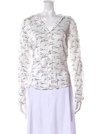 Pre-owned L'agence Printed V-neck Blouse In White
