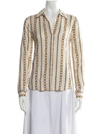 Pre-owned L'agence Printed V-neck Button-up Top In Neutral