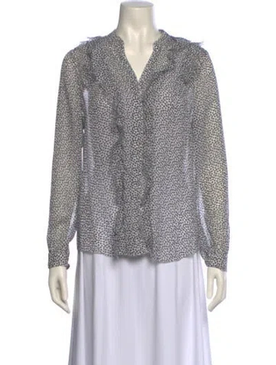 Pre-owned L'agence Printed V-neck Button-up Top In Yellow