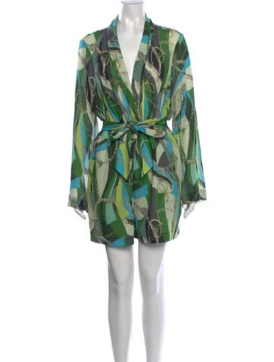 Pre-owned L'agence Printed V-neck Jumpsuit In Green