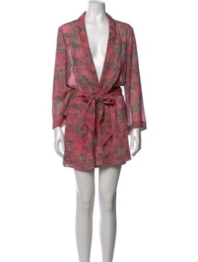 Pre-owned L'agence Printed V-neck Romper In Red