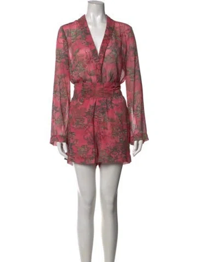 Pre-owned L'agence Printed V-neck Romper W/ Tags In Red
