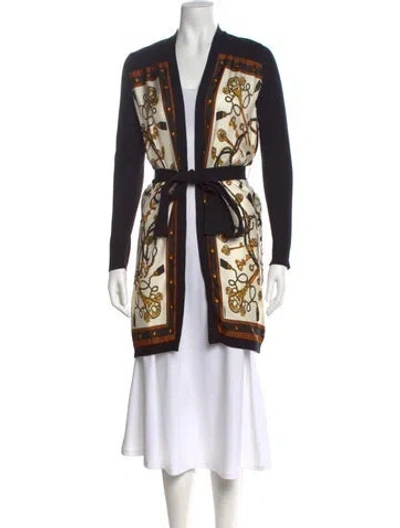 Pre-owned L'agence Printed V-neck Sweater In Black