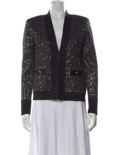 Pre-owned L'agence Printed V-neck Sweater In Black