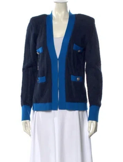 Pre-owned L'agence Printed V-neck Sweater In Blue