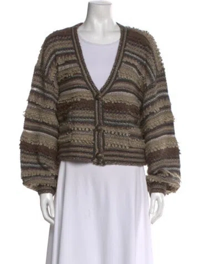 Pre-owned L'agence Printed V-neck Sweater In Brown