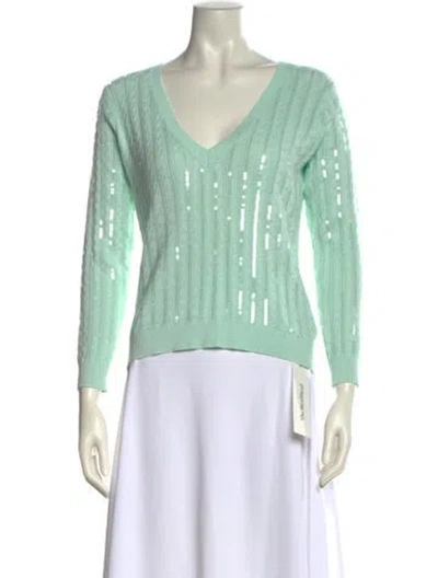 Pre-owned L'agence Printed V-neck Sweater In Green