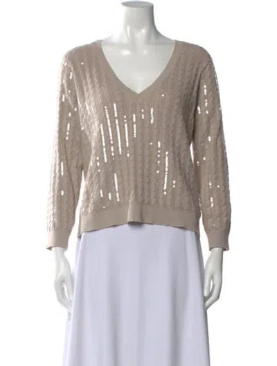 Pre-owned L'agence Printed V-neck Sweater In Neutral