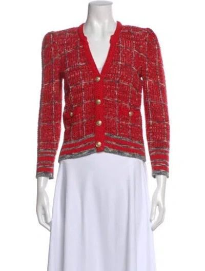 Pre-owned L'agence Printed V-neck Sweater In Pink